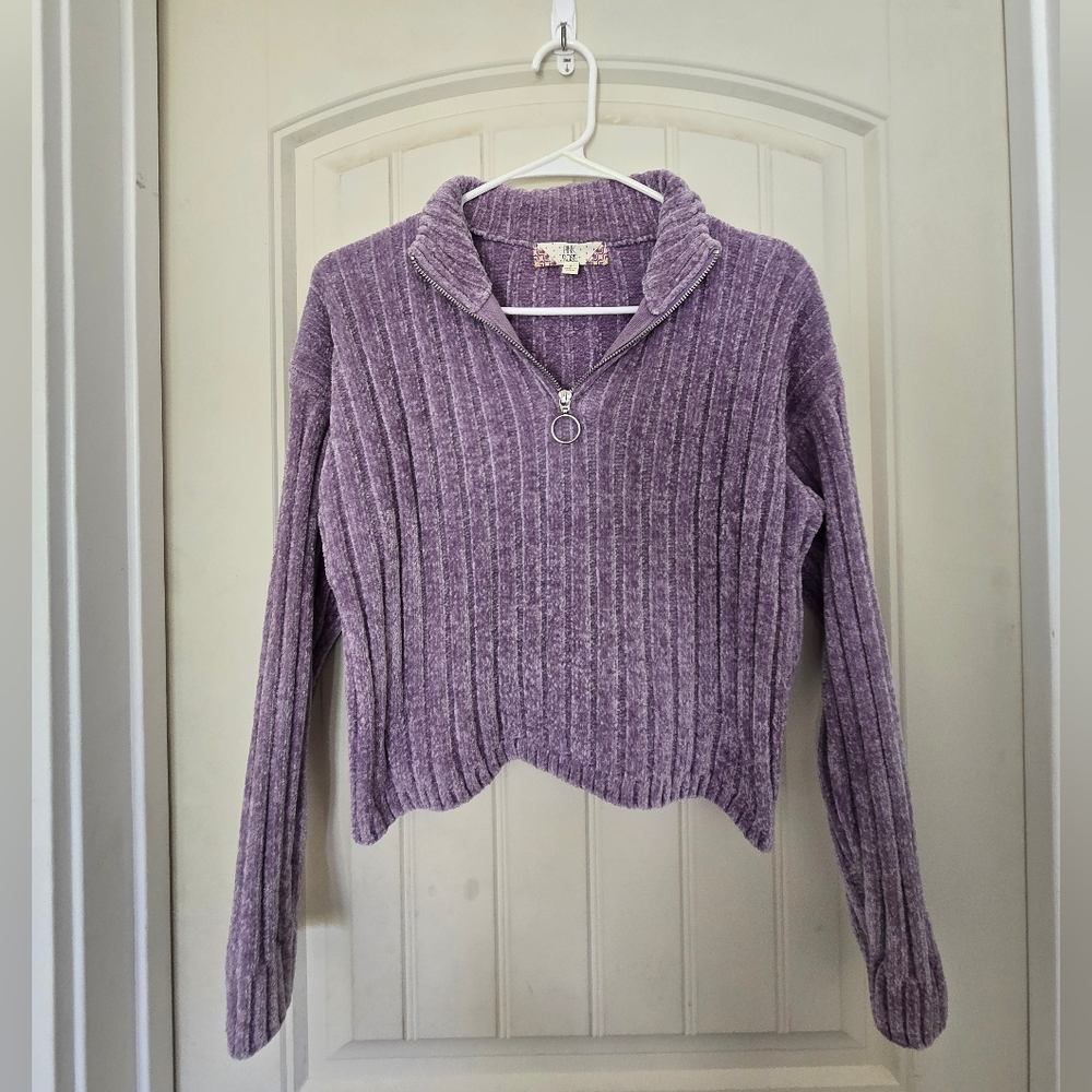 Pink Rose Lavender Ribbed Half-Zip Sweater